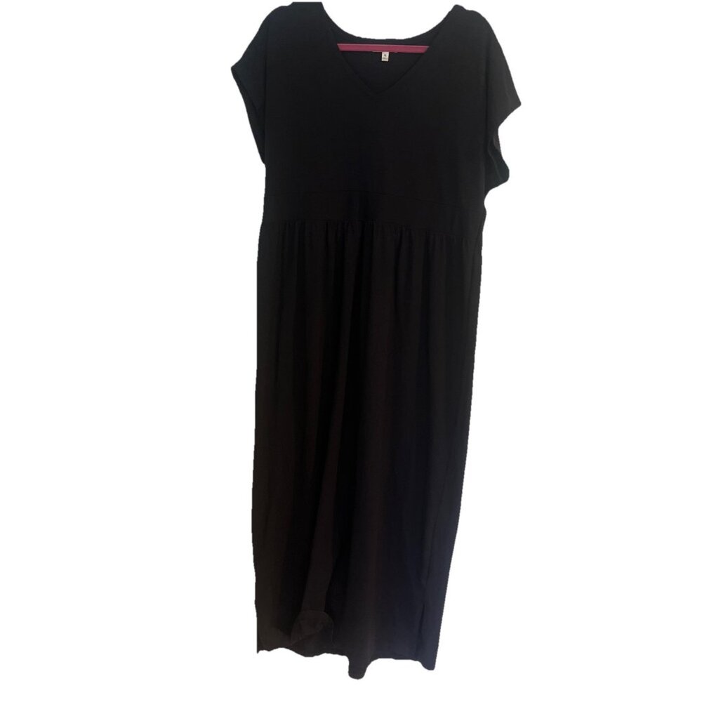 Travelsmith Womens Black Short Sleeve Maxi Dress XL Knit Travel Packable V Neck